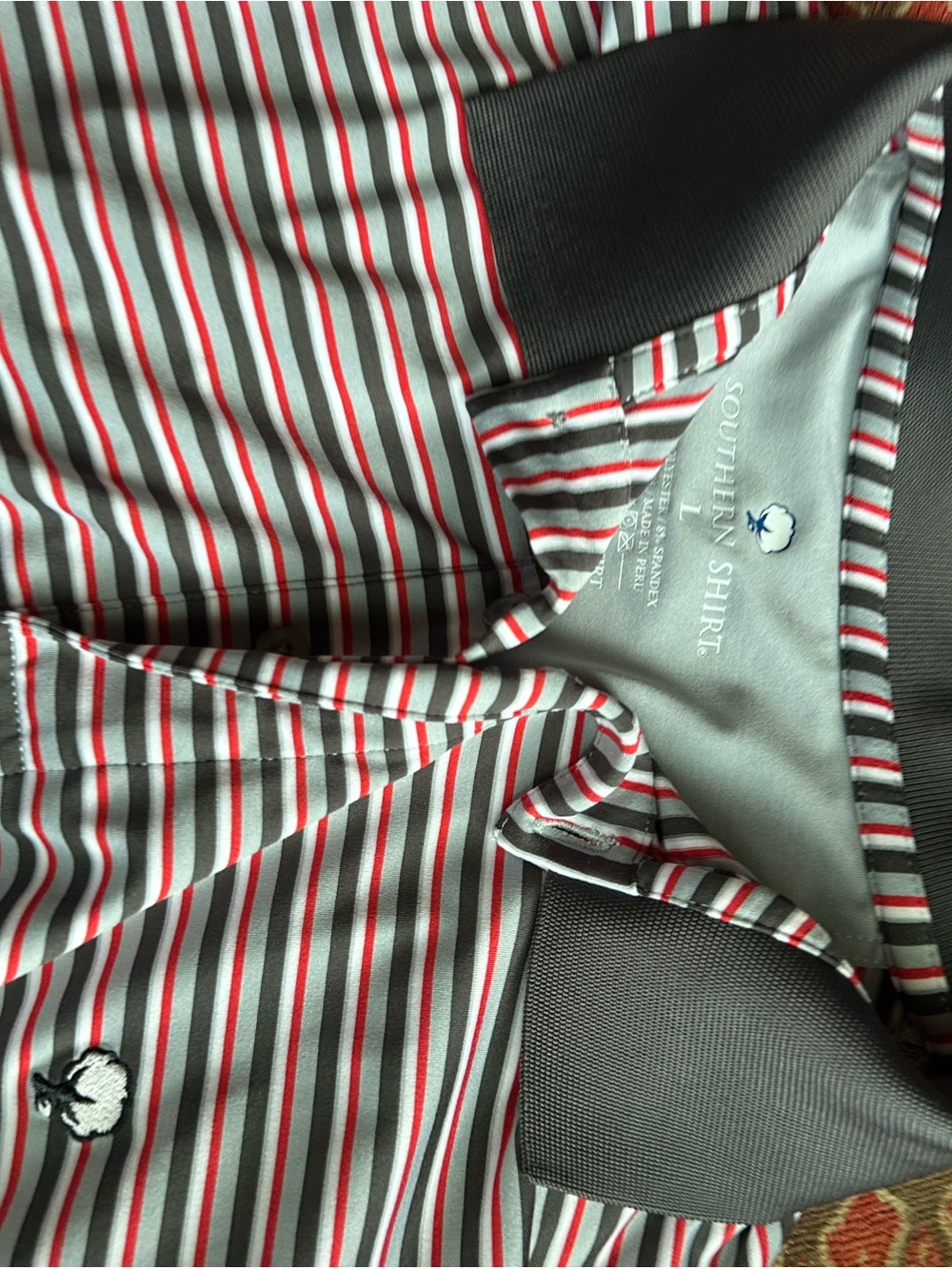 Men's Grey & Red Striped Polo